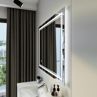 Зеркало с подсветкой Бриклаер Эстель-2 4627125414312 с часами 100 см на взмах руки